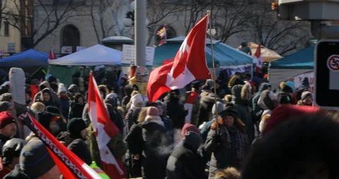 Protesters Waving Flags Ottawa Protest Truckers Stock-Footage 170337763