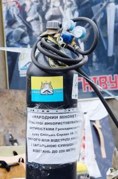Protesters weapon - mortars with bursting liquid mixture,Ukraine Stock Photos