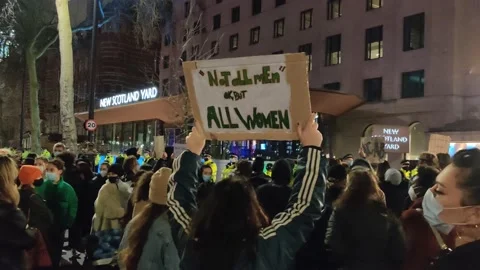 PROTESTERS YELL 'WHOSE STREETS, OUR STREETS' FOLLOWING SARAH EVERARD DEATH Stock Footage 150403773