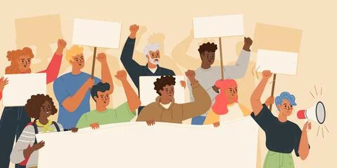 Protesting aggressive crowd of people vector illustration Stock Illustration