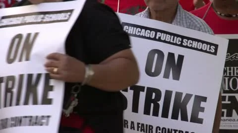 Protesting, Chicago teachers on strike, close up Stockbeeldmateriaal 12020154