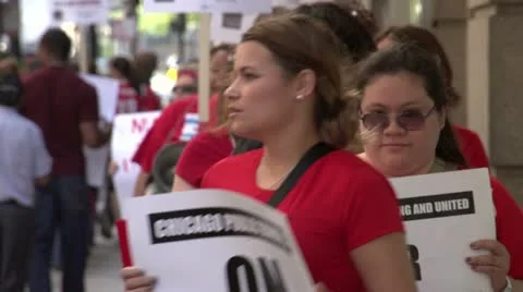Protesting, Chicago teachers on strike Stock Footage