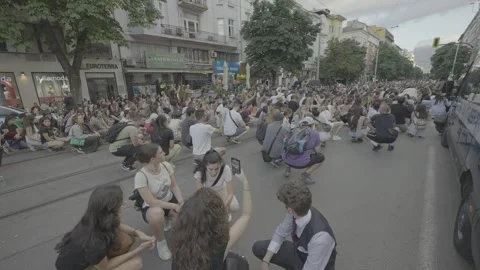 Protesting crowd on a boulevard in the center of Sofia Stock Footage 249695894