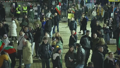 Protesting crowd in central square in Sofia Stock Footage 324564139