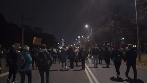 Protesting crowd walking down the street Stock Footage 150407542