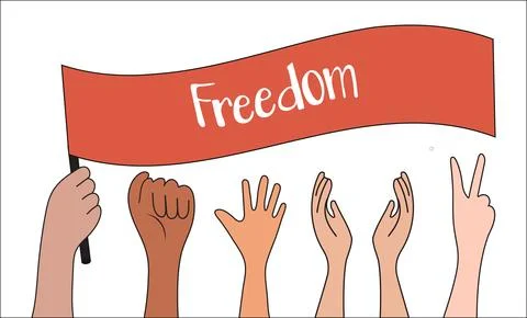 Protesting hands with different gestures on white Stock Illustration