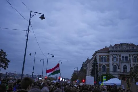 Protesting in Hungary in the evening Stock Photos
