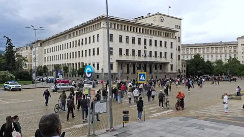Protesting people are gathering in the center of Sofia Video stock 315365032