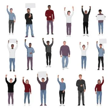 Protesting people with fists raised vector set Stock Illustration