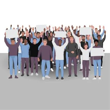 Protesting people with hands up. Public protest illustration Stock Illustration