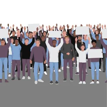 Protesting people with hands up seamless border. Stock Illustration
