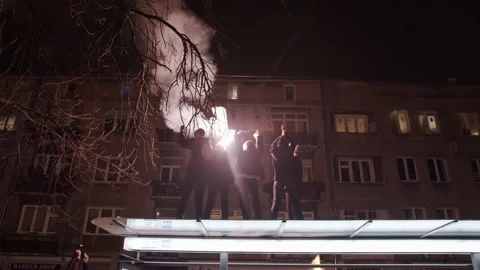 Protesting people lighting flares Stock Footage 150407519