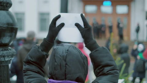 Protesting people mass banners demand. Political placards on picket. City strike Stock Footage 154721450