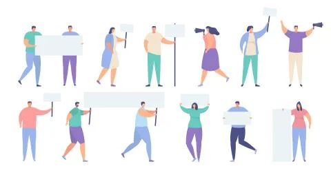 Protesting people picket, demonstration vector illustration isolated on white Stock Illustration