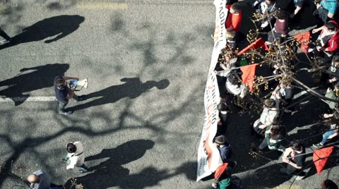Protesting people walking through city, top view HD Stock Footage 51102389