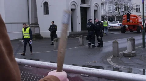 Protesting with police in background Stock Footage 61919181