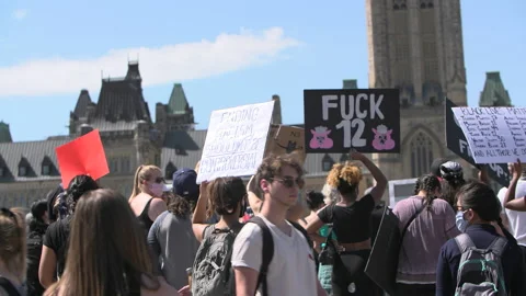 Protesting police brutality in Ottawa Canada parliament hill Stock Footage 132205959