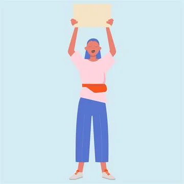 Protesting Woman  Holding A Protest Poster Vector Illustration. Stock Illustration