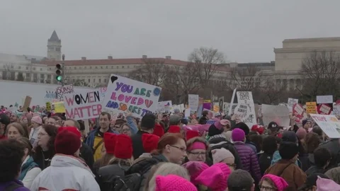 Protestor Crowd Pan - Womens March DC Stock Footage 81257543