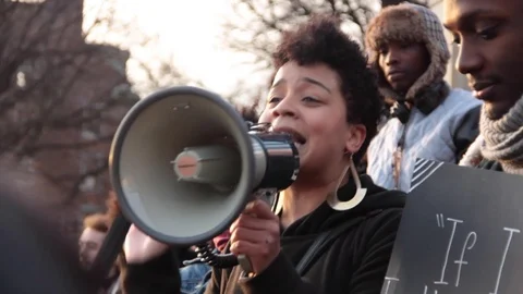 A Protestor Makes a Passionate Speech at a Black Lives Matter Protest Stock Footage