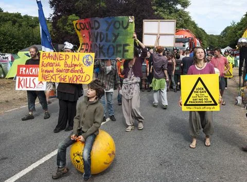 Protestors Continue To Demonstrate Against An Exploratory 'fracking' Site At Bal Stock Photos