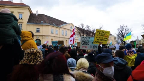 Protestors at a demonstration against war in Vienna Stock Footage 171129596