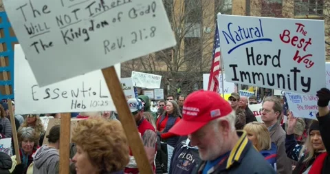 Protestors gather to demand the re-opening of the state during COVID-19 Stock-Footage 131314368