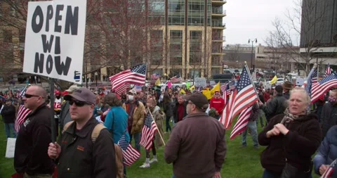 Protestors gather to demand the re-opening of the state during COVID-19 Stock-Footage 131315523
