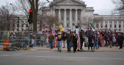 Protestors gather to demand the re-opening of the state during COVID-19 Stock-Footage 131318474