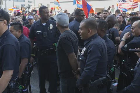 Protestors gather in front of the Turkish Consulate in Los Angeles Stock Photos