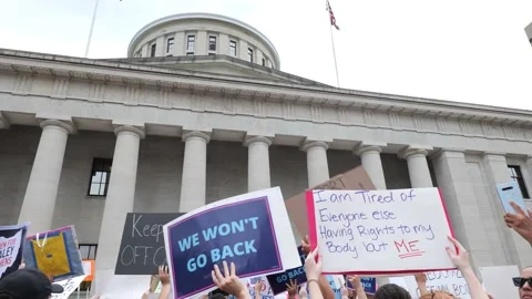 Protestors gather at the Ohio Statehouse to protest the Supreme Court Stock Footage 220559519