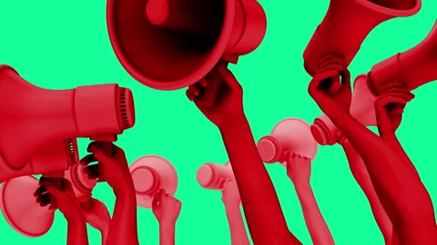 Protestors Hands Holding Megaphones Stock-Footage 293785659