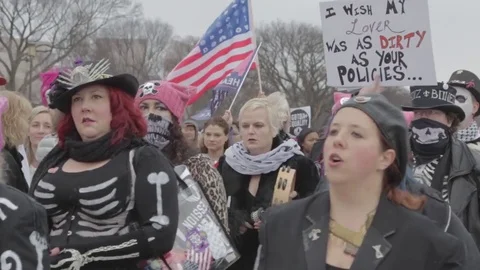 Protestors Marching In Formation 3 - Womens March DC Stock Footage 81257553