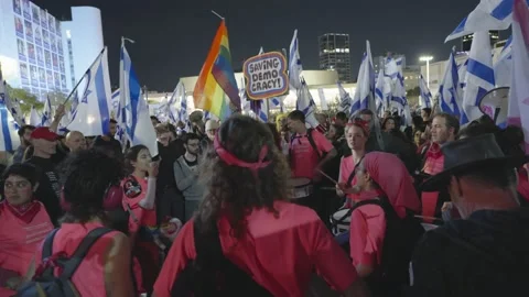 Protestors play drums during demonstration against the judicial reform Stock Footage 236212236