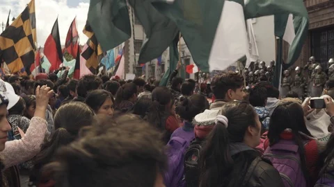 Protestors in standoff Stock Footage 115727340