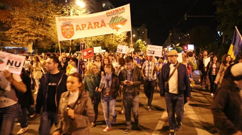 Protests against cyanide gold extraction in Rosia Montana Stock Footage 30395193
