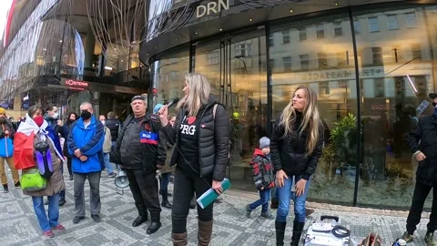 Protests and rap against the wearing of masks on the streets of Prague Stock Footage 170344679