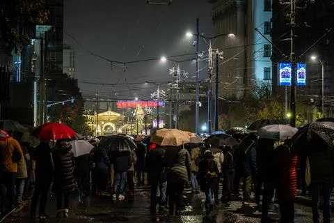 Protests in Belgrade 2024. Stock Photos