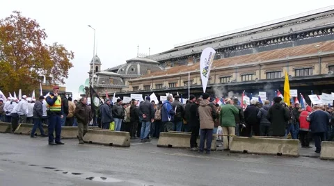 Protests in Budapest in front of the main metro station Stock Footage 44612827