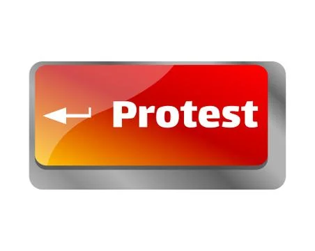 Protests . Close up of keyboard, enter computer key. Stock Illustration