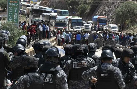 Protests continue in Bolivia over new Penal Code, Cochabamba - 16 Jan 2018 Stock Photos