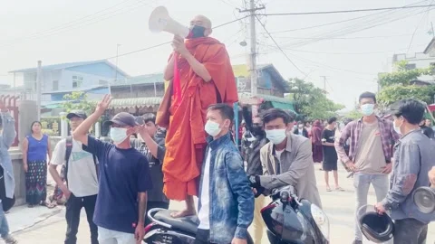 Protests continue in Mandalay despite brutal military crackdown, MYANMAR, MM - 1 Stock Footage 204017320