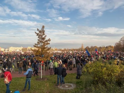 Protests on Letna plain in Prague Stock Photos