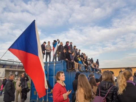 Protests on Letna plain in Prague Stock Photos