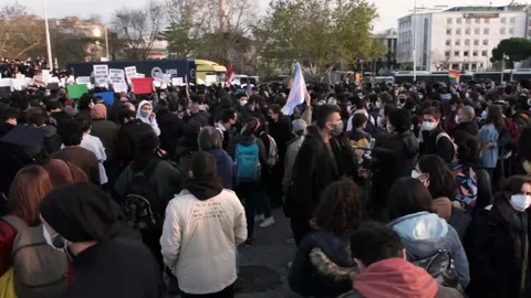 Protests of Turkish People against assignment of University Rector by Erdogan Stock Footage 146584780