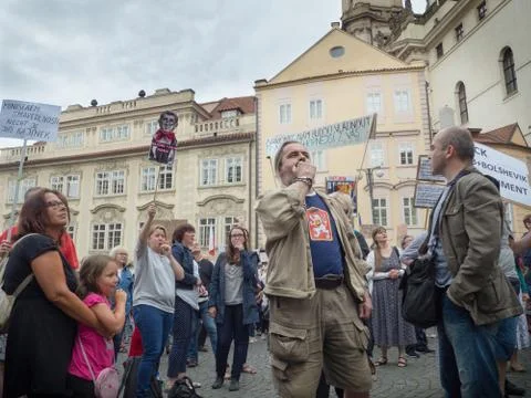 Protests on Wenceslas Square in Prague Stock Photos