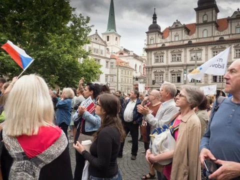 Protests on Wenceslas Square in Prague Stock Photos