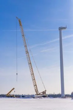 Protivanov Czech Rep 2-7-2019 Wind turbine rototor is being repaired on a winter Stock Photos