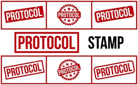 Protocol Stamp. Red Protocol Rubber grunge Stamp set Stock Illustration