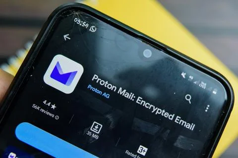 Proton Mail application on Smartphone screen. Encrypted Email is a freeware 写真素材